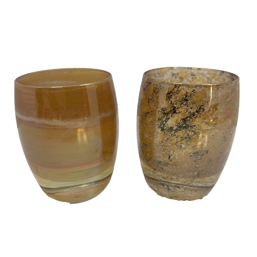 Pair of Hollowick Votive Candle Holder Gold Amber Black Fleck New‎